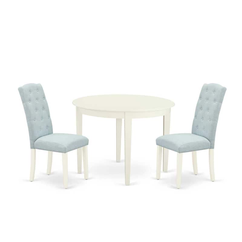 3Pc Dinette Set - Kitchen Table & 2 Chairs - Small Round Table - Linen White & Baby Blue