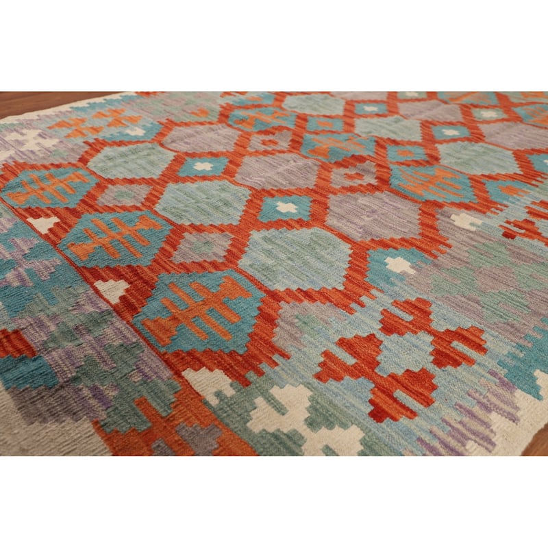 Kilim Reversible Oriental Area Rug Hand-Woven Multi-Color Wool Carpet - 5'0"x 6'4"