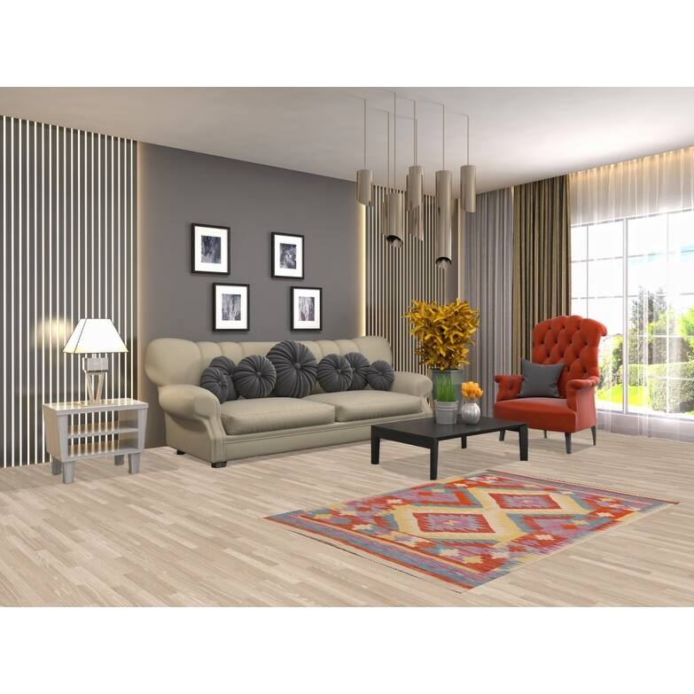 Reversible Kilim Area Rug Flatweave Accent Wool Carpet - 3'4"x 5'2"