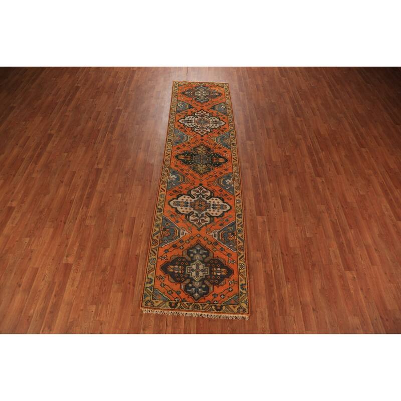 Orange Kazak Indian Runner Rug Hand-Knotted Wool Carpet - 2'6"x 9'11"