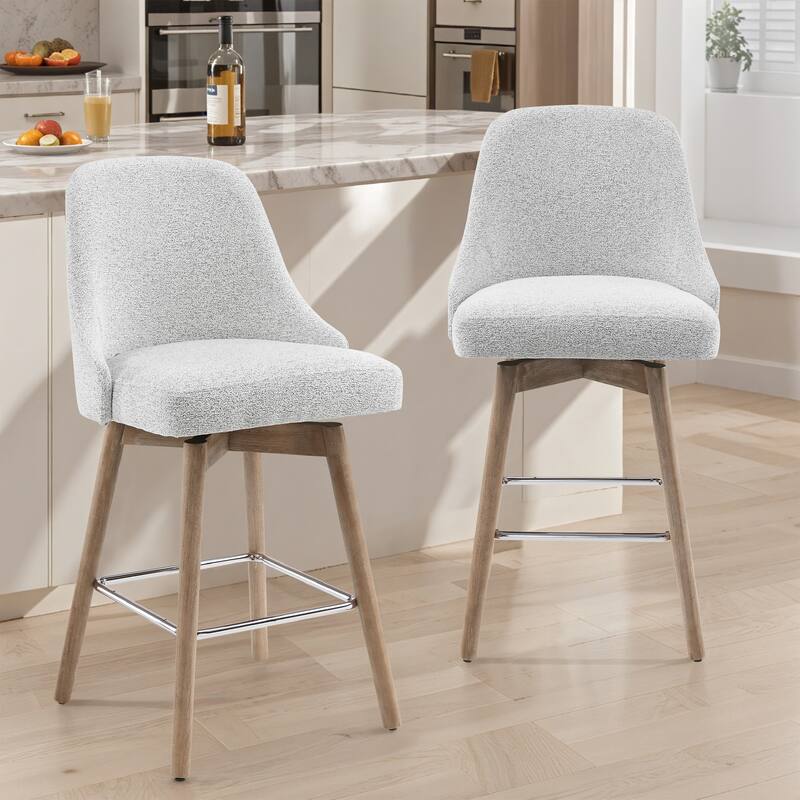 Art Leon Set of 2 Upholstered Counter Height Swivel Barstool - Gray-white Fabric