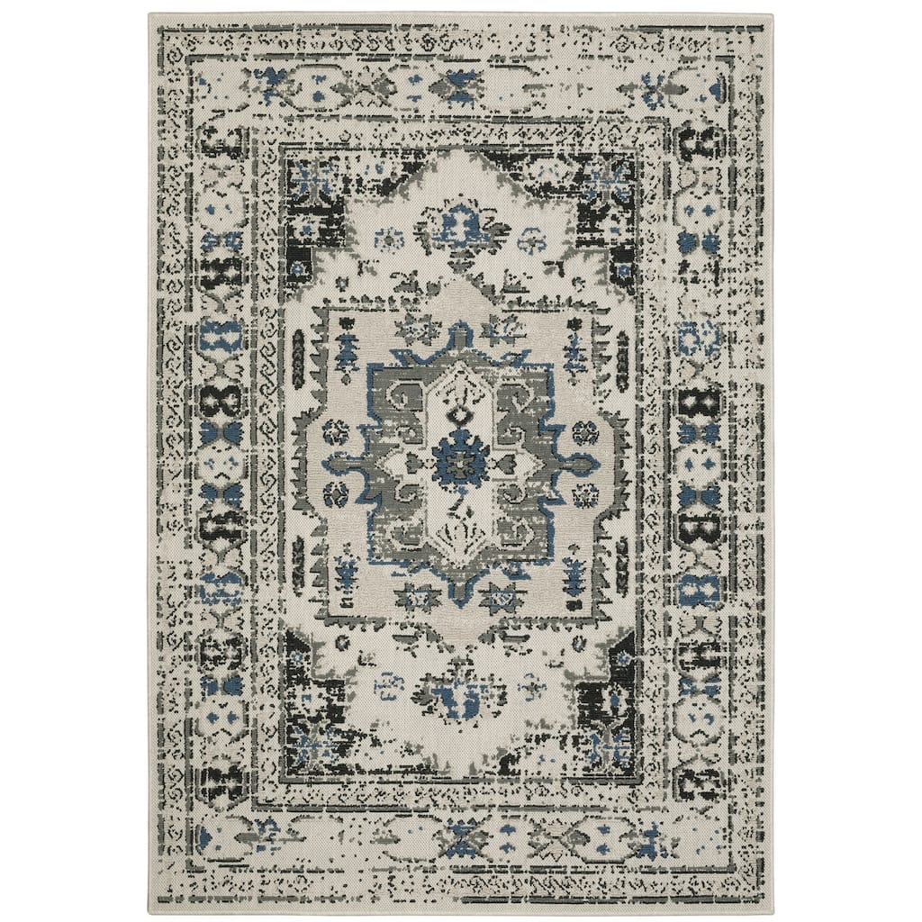 Salinas Beige Grey Oriental Outdoor Casual Area Rug