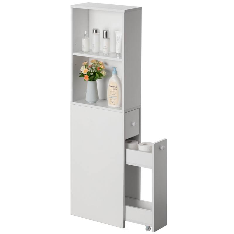 Bathroom Storage Cabinet, Ideal as Toilet Paper Storage, Feminine Product Organizer W/ Storage Drawer and Adjustable Shelf - White