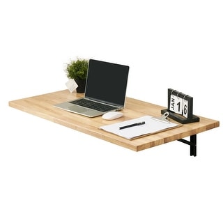 Mcombo Wall Mounted Workbench with Solid Wooden Tabletop for Garage, Laundry, Folding Worktable for Home, Office, Washroom, AD90