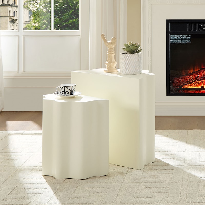 GDF Studio - Hitchcock Modern Fiberglass Side Table Set with Wavy Edge Design