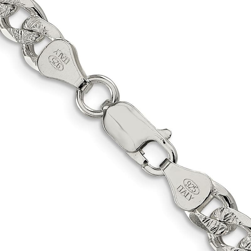 Curata 925 Sterling Silver 7mm Pave Curb Chain Necklace for Men