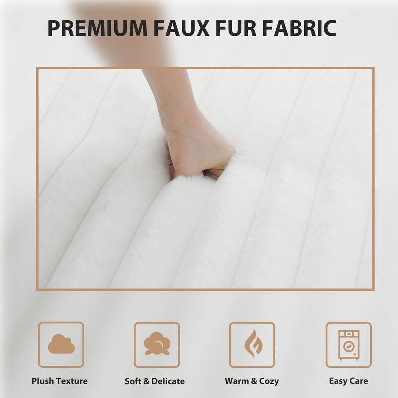 53"W Oversized Plush Fur-Like Chaise Lounge Sofa with Cup Holder