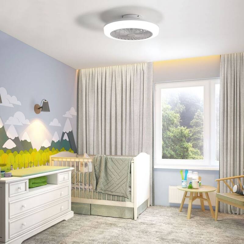 18-in Low Profile Indoor White Caged Ceiling Fan with Light and Remote Control, Integrated LED Included - 18