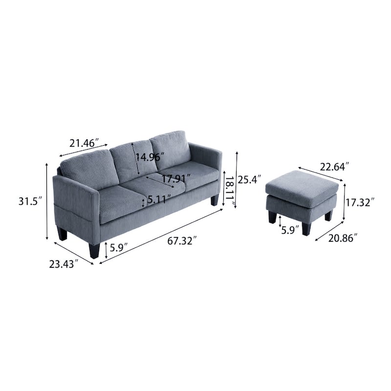 Morden Velvet Luxury L-Shaped 3 Seater Sofa with Storage Ottoman for Living Room - Grey