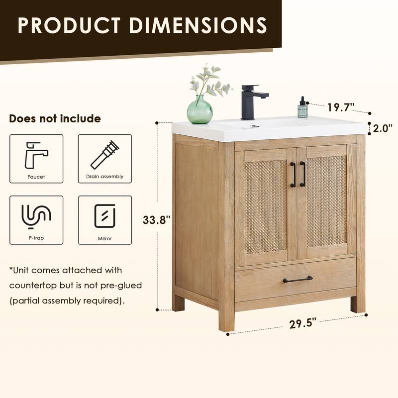 Bondi Bathroom Vanity in Light Brown with White Ceramic Drop-in Sink No Mirror
