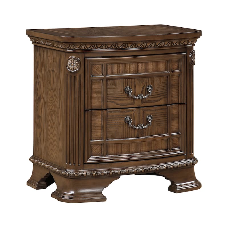 Dark Brown Traditional Bedroom Set 3pc Bed and Two Nightstands