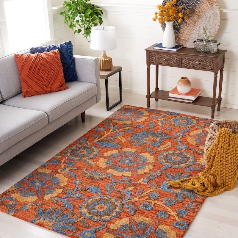 SAFAVIEH Handmade Blossom Agripina Floral Wool Rug - 5' x 8' - Rust/Blue