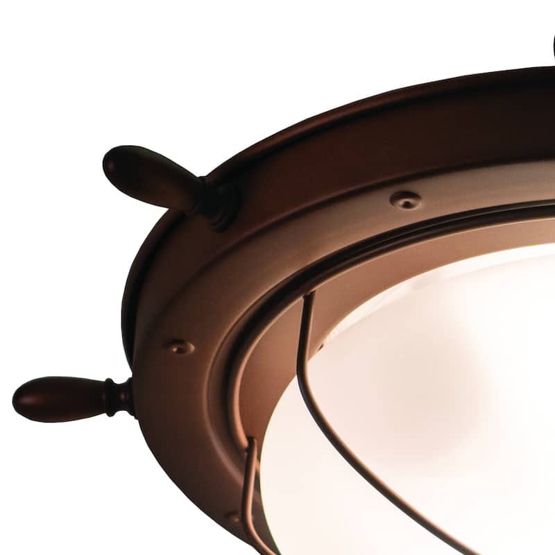 Orleans Coastal Ship Wheel Indoor Outdoor Ceiling Light White Glass - 15-in W x 5-in H x 15-in D