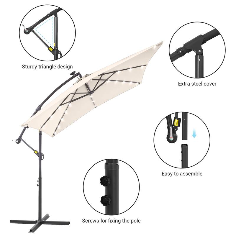 BONOSUKI Outdoor Umbrella,8.2x8.2ft Canopy Offset Umbrella With LED