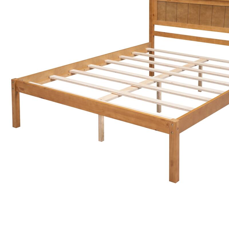 Classic Platform Bed Frame Wood Full Bed with Headboard, Solid Wood Full Size Platform Bed Frame, No Box Spring Needed