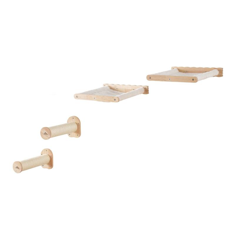 Oak Cat Wall Shelf with Hammocks & Jump Posts, Space-Saving Design