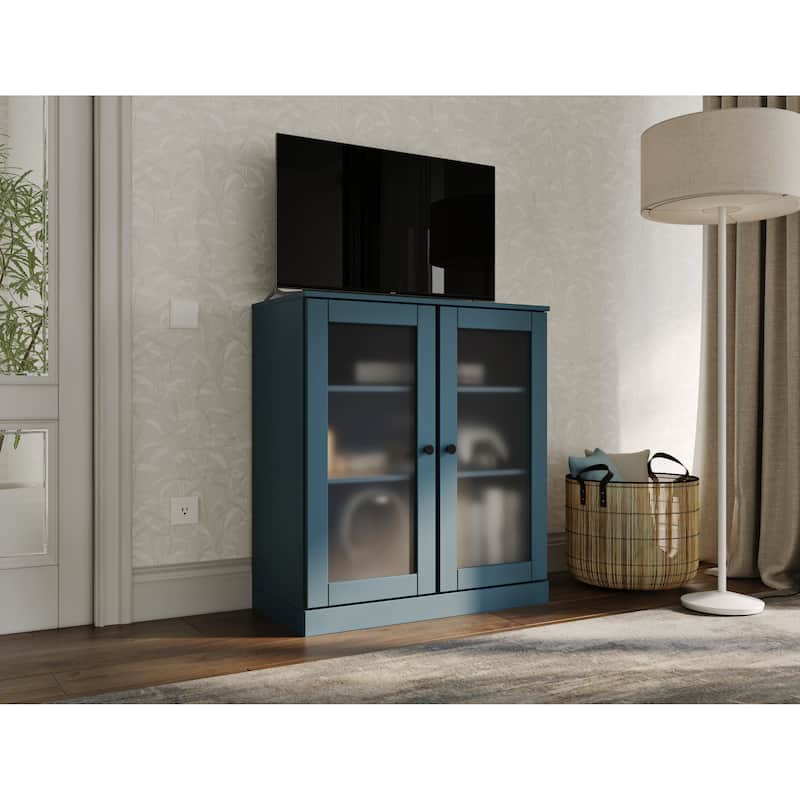 Palace Imports 100% Solid Wood TV Stand with Frosted Glass Doors for TVs up to 32" - Teal Blue
