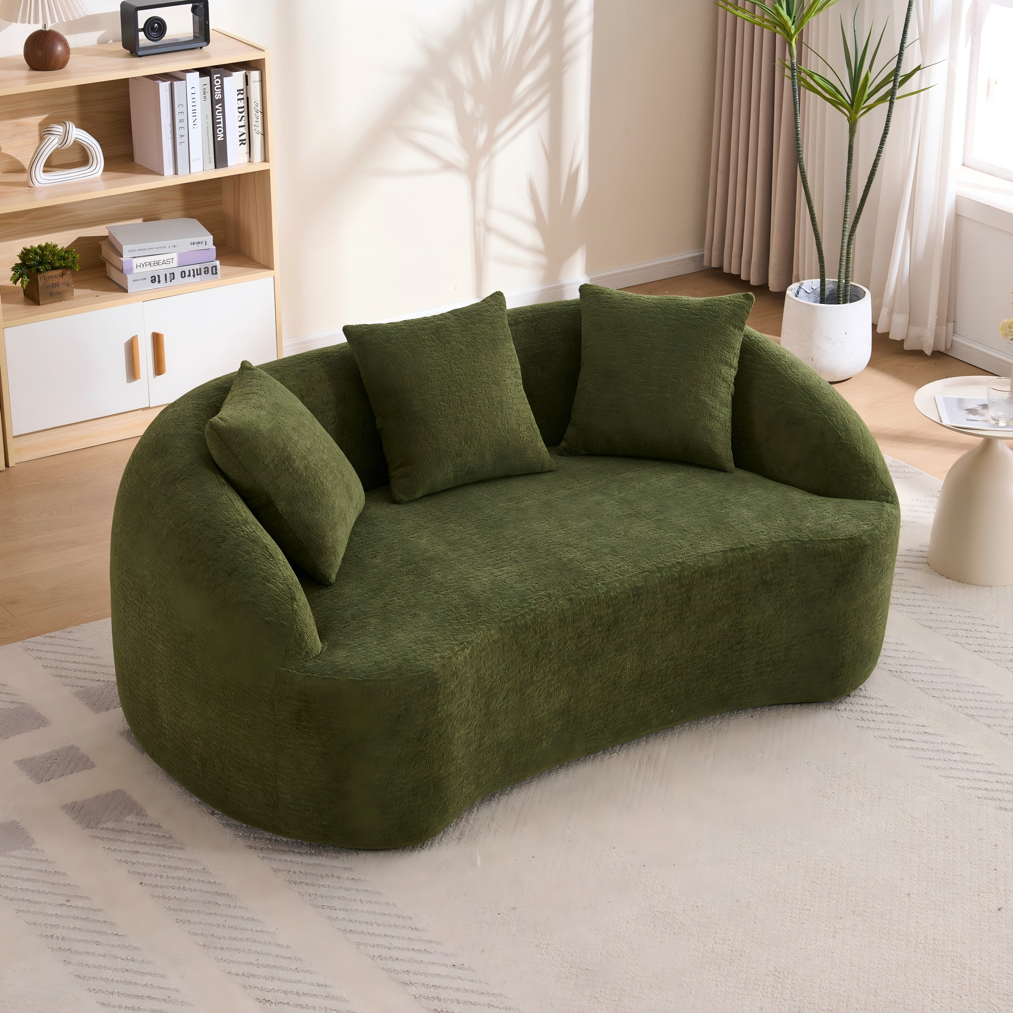 Loveseat Sofa Couch Sleeper Sofa Couch with 3 Pillows, Luxurious Upholstered Green 2-Seater Sofa Couch