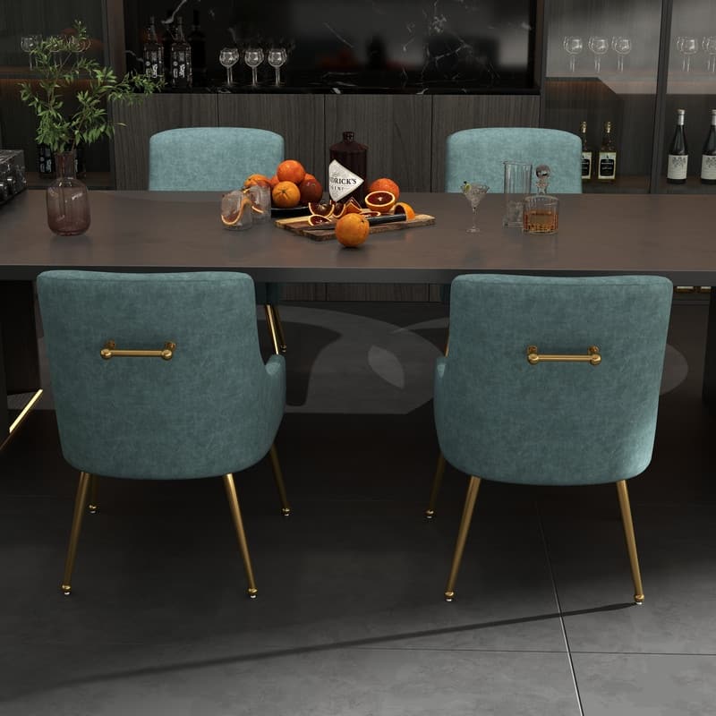 SEYNAR Modern Glam PU Leather Dining Chair or Vanity Chair Set of 4 with Rear Handle - Navy