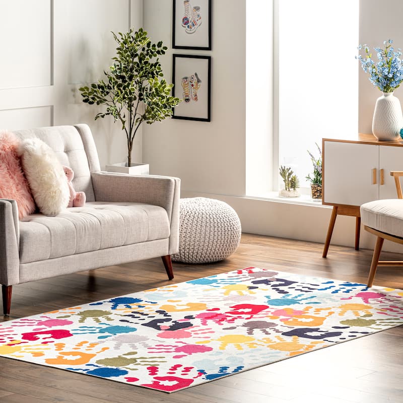 Nuloom Pinkie SpinClean Machine Washable Handprint Kids Area Rug - 4' x 6' - Multicolor - Rectangle
