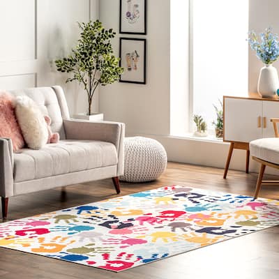 Nuloom Pinkie SpinClean Machine Washable Handprint Kids Area Rug