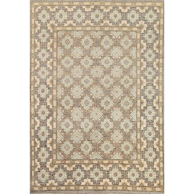 Vegetable Dye Geometric Khotan Wool Area Rug Hand-knotted Foyer Carpet - 4'8" x 6'0"