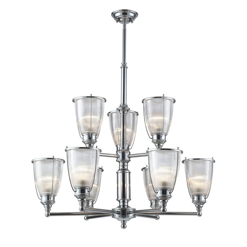 Halophane 33-inch Wide 9-Light Chandelier in Polished Chrome