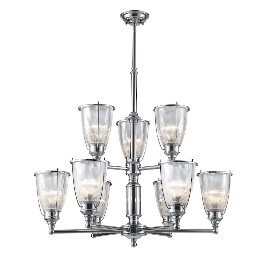 Halophane 33-inch Wide 9-Light Chandelier in Polished Chrome