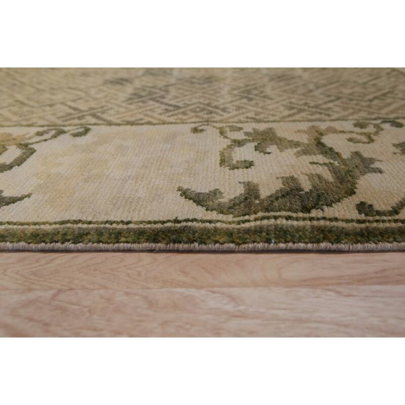 Green Handmade Wool Transitional Ningxia Rug, 5'10 x 8'9, Hand Knotted Wool, Subtle Shading, Elegant Rug - N/A