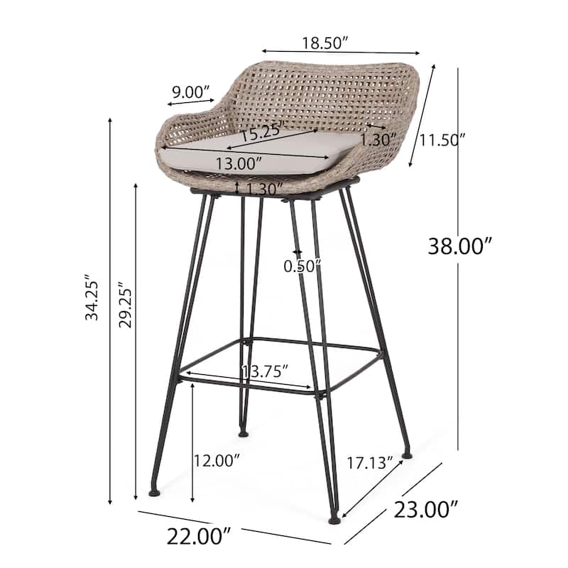 Kevin Outdoor Wicker and Iron Barstool (Set of 2) by Christopher Knight Home