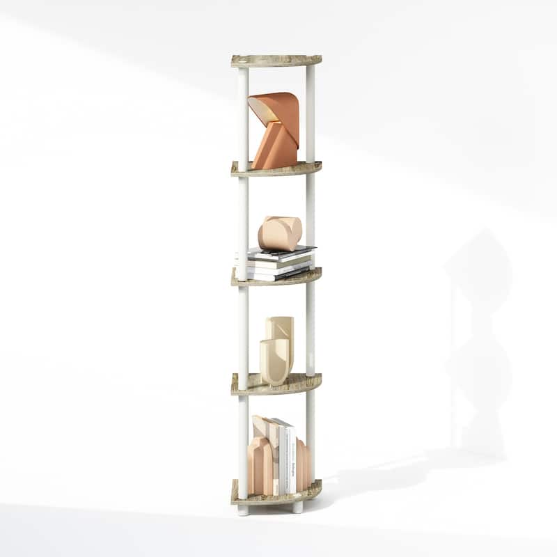 5 Tiers Wood Household Shelving Unit in Oak/White (11.6 in. W x 57.7 in. H x 11.6 in. D)