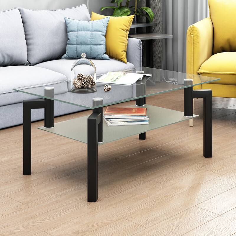 Modern Rectangle Glass Coffee Table - Black+Clear - Glass
