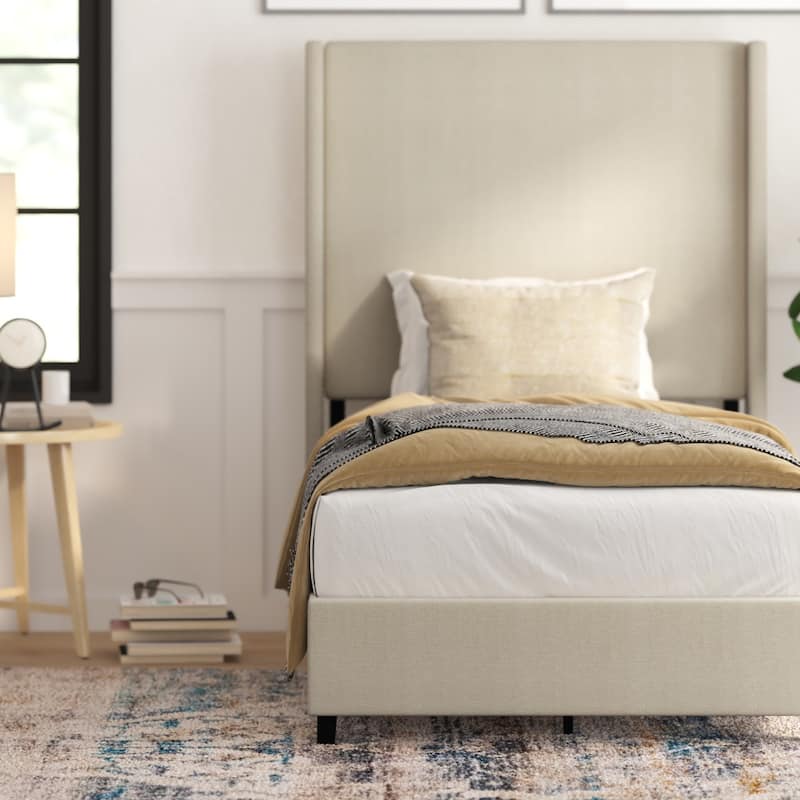 Upholstered Platform Bed with Channel Stitched Headboard