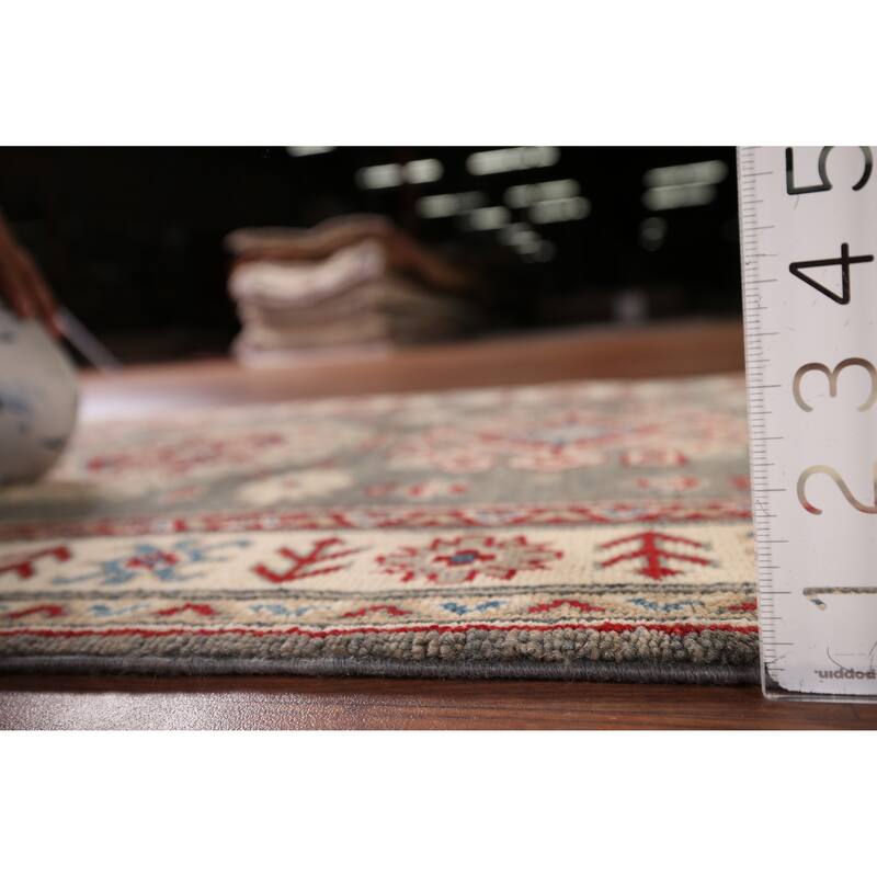 Gray Kazak Runner Rug Hand-Knotted Wool Carpet - 2'8" x 16'3"