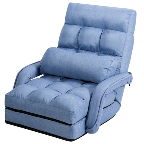 Gymax Blue Folding Lazy Sofa Floor Chair Sofa Lounger Bed with