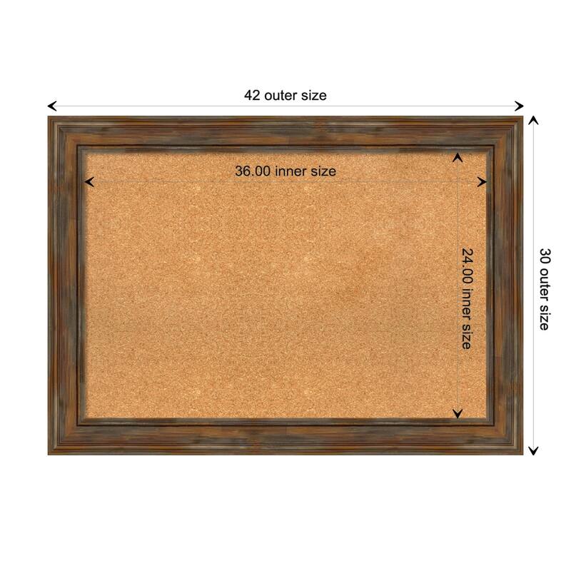 Alexandria Rustic Brown Wood Framed Natural Corkboard Bulletin Board, Organization Board, Pin Board - Board Size 36x24