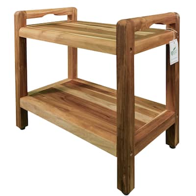 EcoDecors Eleganto 24" Shower Bench With Storage Shelf And LiftAide Arms - EarthyTeak Finish