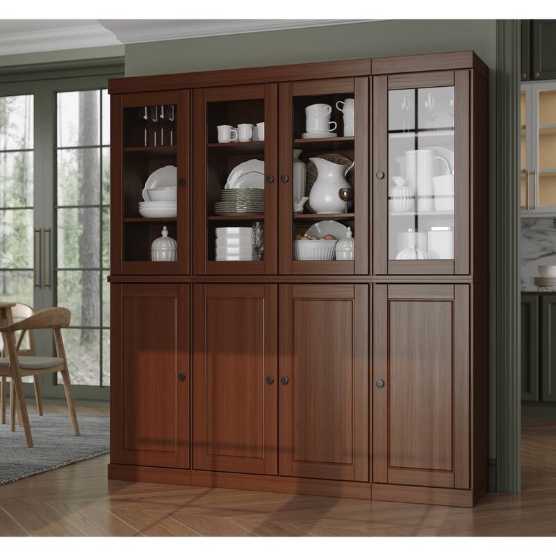 Palace Imports 100% Solid Wood Pantry China Cabinet, Raised Panel & Clear Glass Doors, Adjustable Shelves, 65" Wide, 71.5" Tall - Mocha