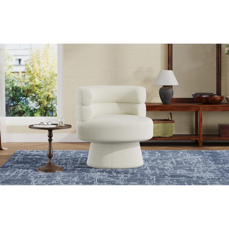 Roomfitters Contemporary 360° Swivel Barrel Chair, Premium Boucle Upholstered Accent Lounge Chair with 330 lbs, Cream White