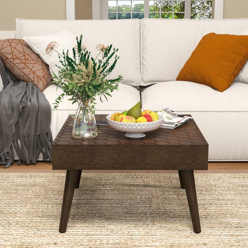 COSIEST Rustic Brown Solid Wood Coffee Table for Living Room