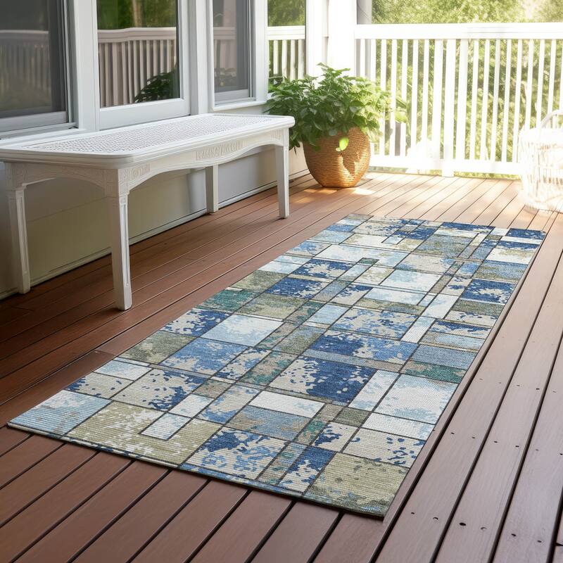 Machine Washable Indoor/ Outdoor Patchwork Chantille Rug - Blue - 2'3" x 7'6"