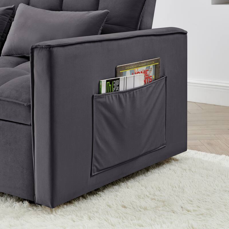 Anmytek 54.33 Inch Space-Saving Velvet Sofa Bed - 3 Lengths Foldable Pull-Out Adjustable Back