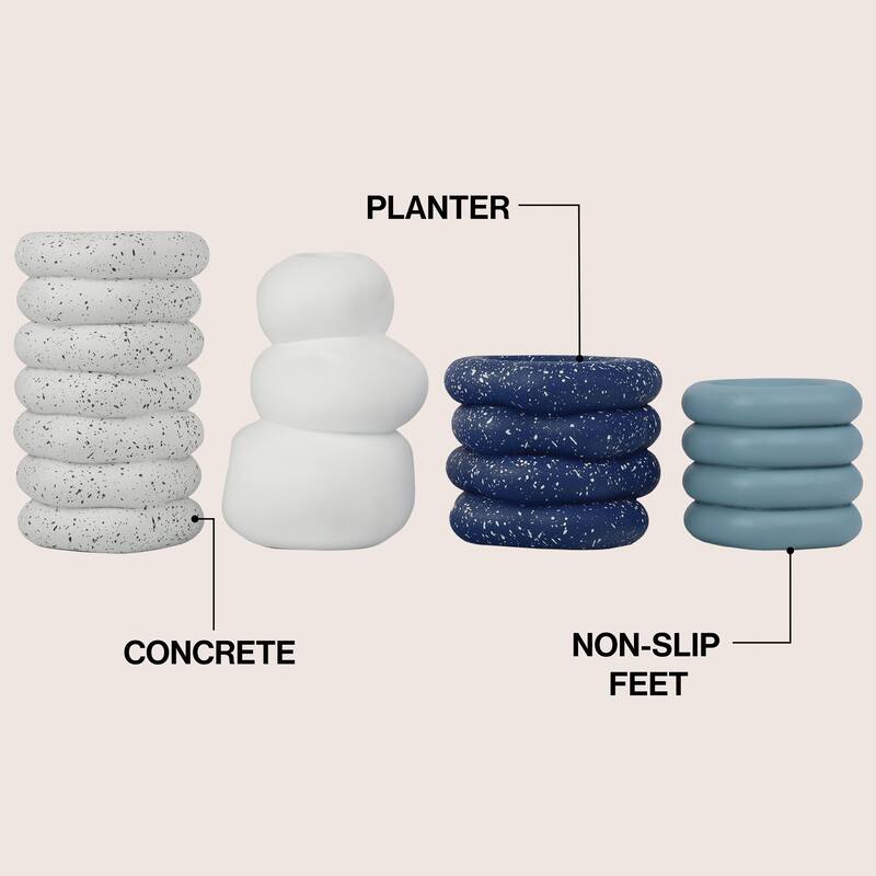 JONATHAN Y Hollis Modern Minimalist Handmade Concrete Stacked Ring Planter Set with Drainage Holes (Set of 4)