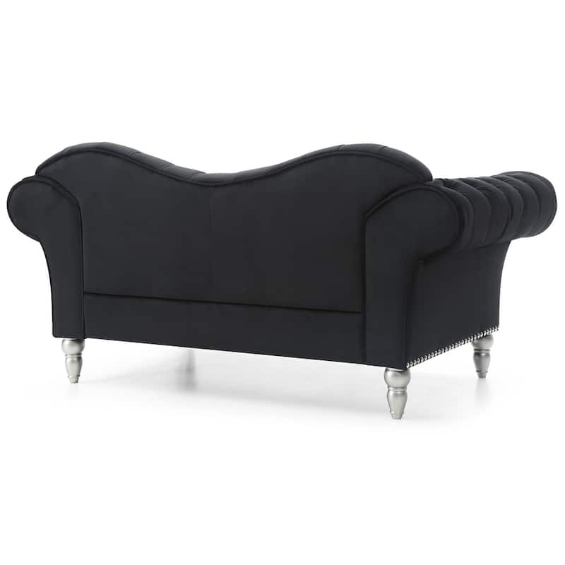 Tufted Velvet 3-Seater Sofa with Throw Pillows - 75" - Black