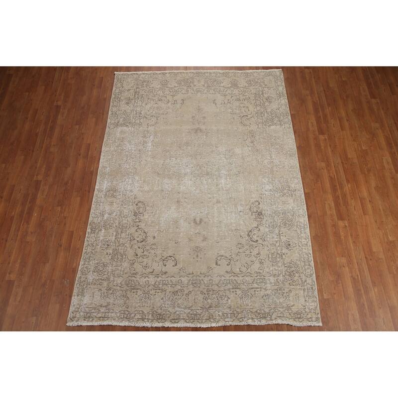 Hand Knotted Oriental 100% Wool Carpet Traditional Medallion Beige & Ivories Tabriz Area Rug - 9' 5'' X 6' 7''