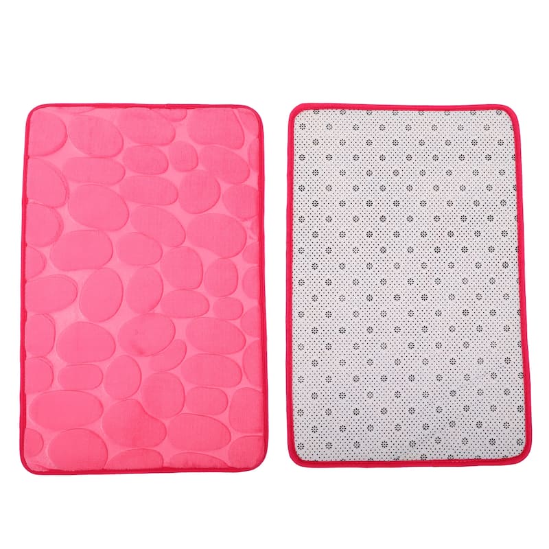 Non-Slip Bathroom Rugs, Polyester Bath Mat, Machine Washable Rose Red Cobblestone Pattern 23.62"x15.75"