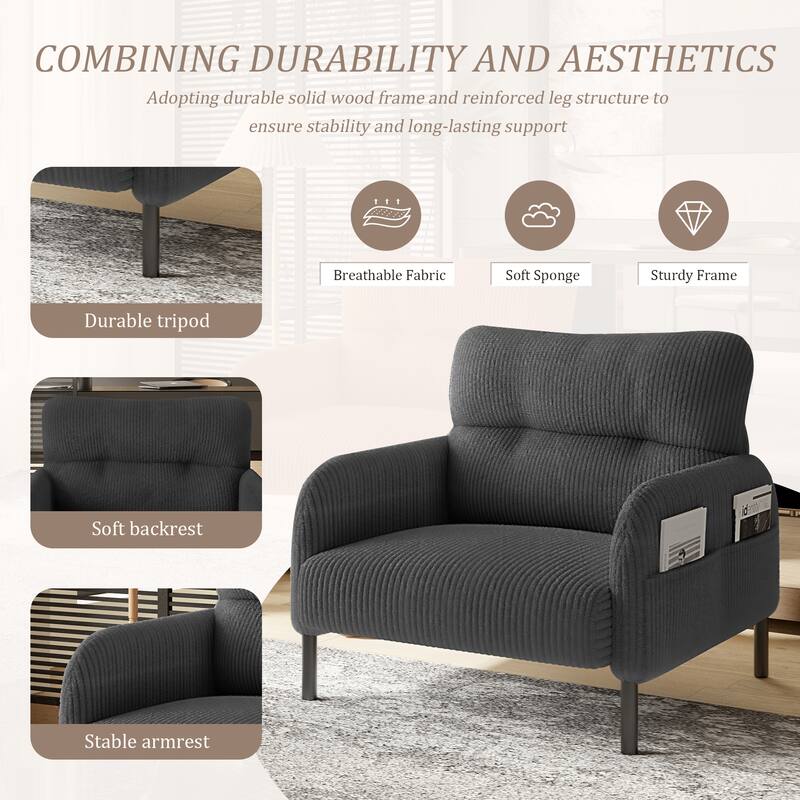 Comfortable Monochrome Single Person Wide Seat Chair, Suitable For Living Rooms And Bedrooms