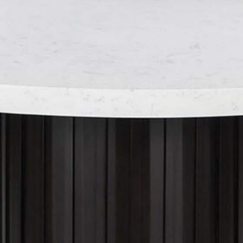 Shoy 54 Inch Round Dining Table, Cultured Marble Top, Espresso Brown Wood