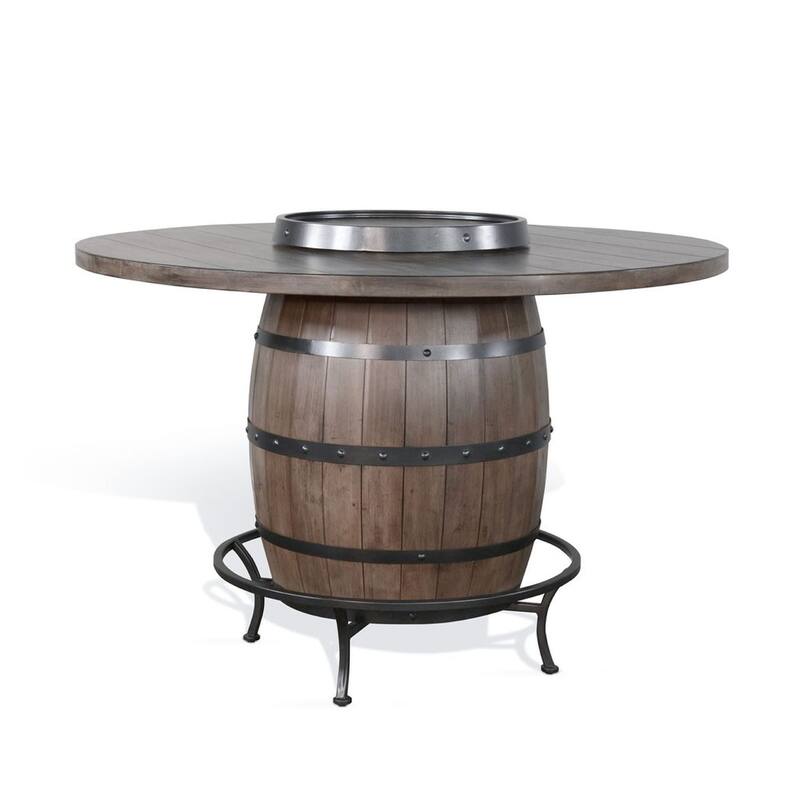 Yael Counter Height Pub Bar Table, Wine Barrel Base, Lazy Susan Top, Brown