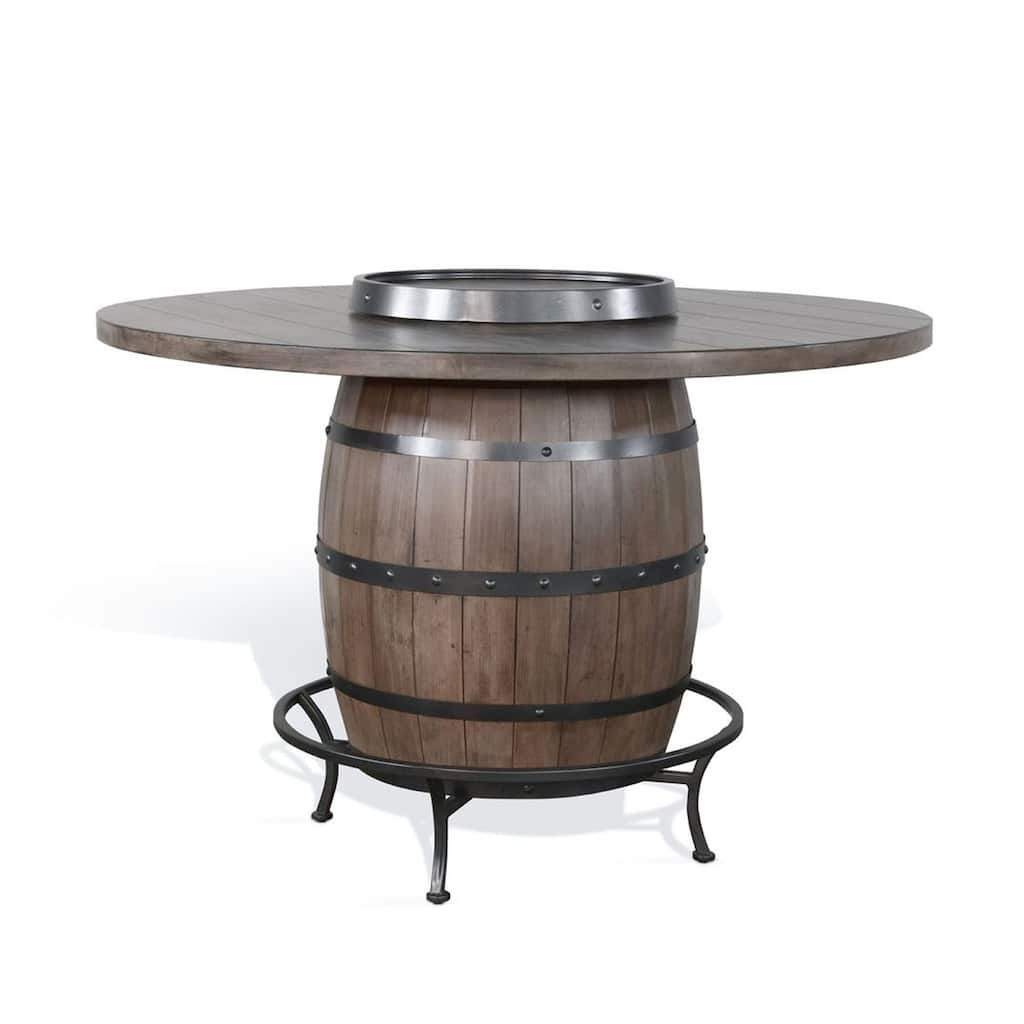 Yael Counter Height Pub Bar Table, Wine Barrel Base, Lazy Susan Top, Brown